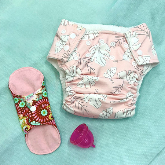 A reusable fabric nappy.